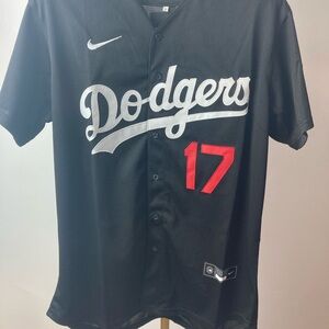 Nike Black Dodgers Baseball Jersey with Red 17